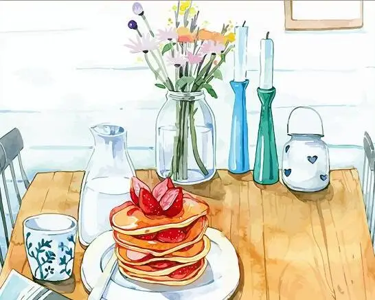 Painting Numbers DIY Number Food Canvas Hand Paint Painted Oil Breakfast Pancake