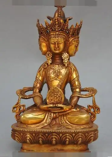 

S05567 9"tibet buddhism bronze gilt 4 heads tara Kwan-Yin GuanYin buddha goddess statue