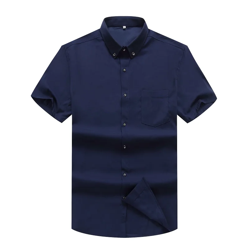 10XL 8XL 7XL Новинка Лето однотонная мужская рубашка с коротким рукавом классическая черная Рабочая одежда брендовая деловая мужская повседневная рубашка - Цвет: Тёмно-синий