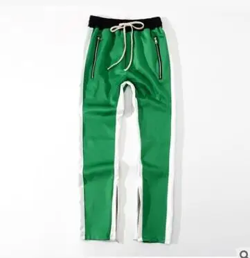Мужские спортивные штаны с одной стороны, в полоску, хип-хоп, для бега, спортивные штаны, уличная одежда, цветные, на молнии, свободные брюки тренировочные мужские - Цвет: Зеленый