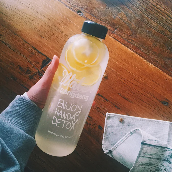 1000ML 600ML Water Bottle Creative Large Sports Cycling Outdoor Readily Portable Transparent Lemon Juice Bottle Plastic
