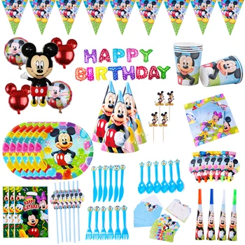 

Rainbow Mickey Mouse Theme Birthday Party Decoration kids Tableware Balloons Napkin Paper Plate Cup Baby Shower Party Supplies