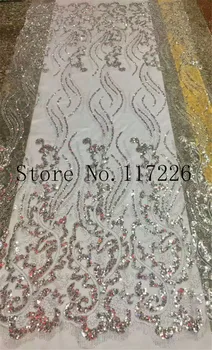 

shinning (5yards/pc) silver glued glitter JRB-42932 African French Glued glitter net lace fabric for dress