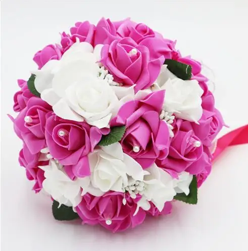 10 цветов, свадебный букет, свадебный букет с лентами, цветы для невесты, ПЭ Роза, для подружки невесты, свадебные поролоновые цветы, Роза - Цвет: 05