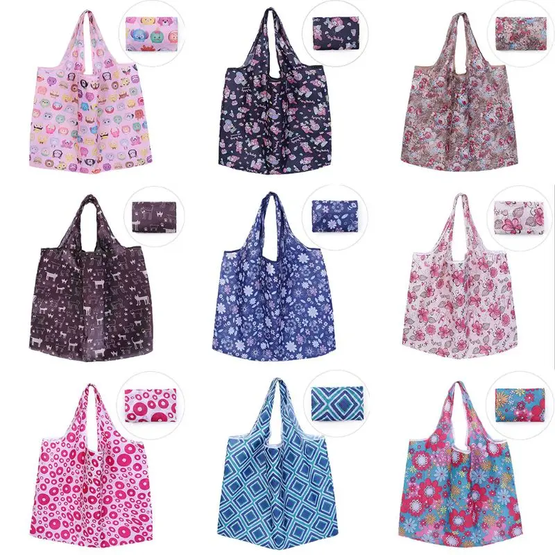 THINKTHENDO Fashion Unisex Shopping Bag Travel Large Shoulder Bag Tote Handbag Folding Reusable Cartoon Bags