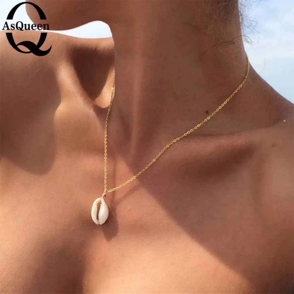 

Boho Sea Cowrie Shell Pendant Necklace Minimalist Thin Chain Ocean Beach Necklaces for Women Collier Femme Beach Shell Jewelry