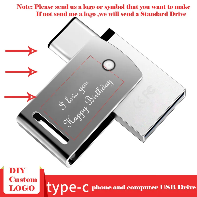 Флешка hp USB C флэш-накопитель 16 GB OTG Pendrive 32 GB 64 GB x 5000 m металла Memory Stick подарок USB3.1 ручка гравировкой DIY логотип Тип-C накопитель usb флешка - Цвет: x5000m Plus DIY