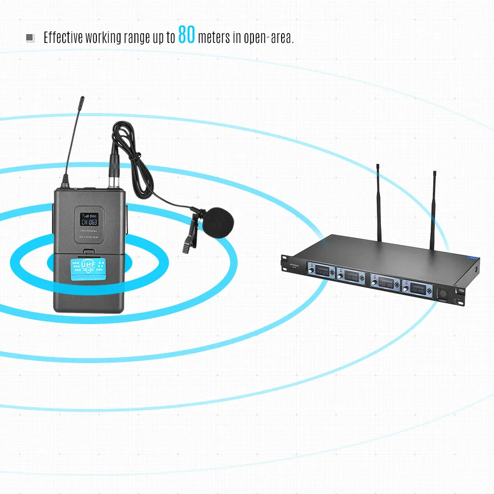 Ammoon 4S Профессиональный 4-канальный UHF Беспроводной петличный воротник с лацканами клип на микрофон Системы 4 mic 1 Беспроводной приемник