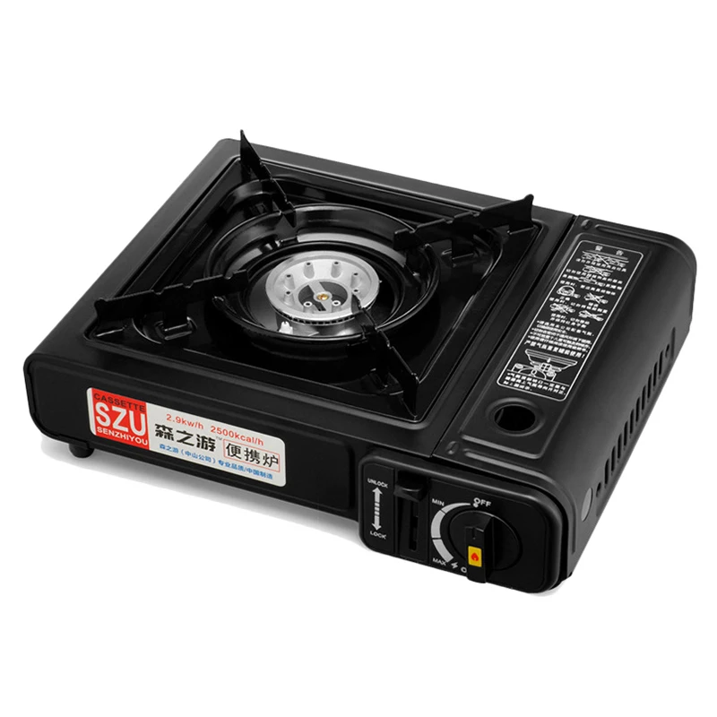 Наружная портативная кассета газовая плита ветрозащитная дикая газовая барбекю для кемпинга походная кухонная плита для путешествий Применимая гриль двойная плита - Цвет: Black