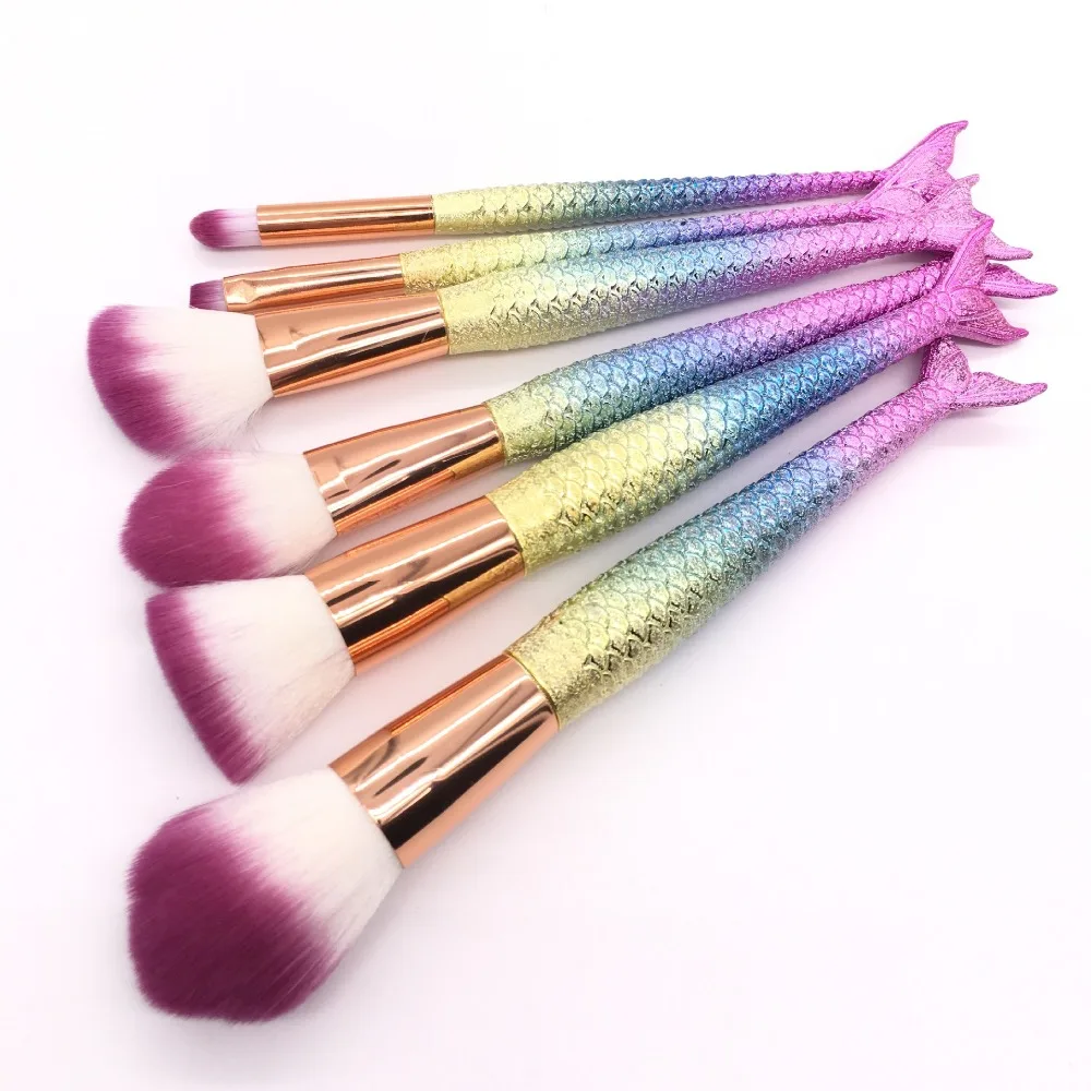 

6/10pcs Colorful Gradient 3D Mermaid Makeup Brushes Set Concealer Foundation for Eyeshadow Eyeliner Brow Blending Brush Tools