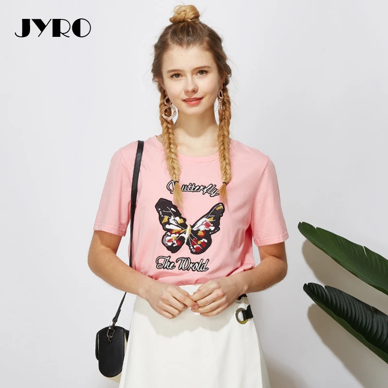 JYRO Summer Tops for Women 2018Korean Fashion Loose Thin Round Neck Short Sleeve T ShirtLetter Embroidery Joker Shirt | Женская одежда