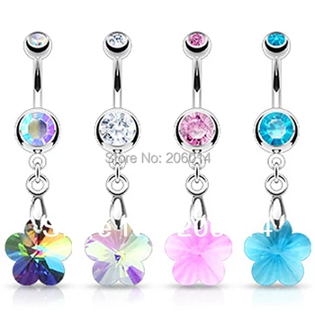 

Wholesale The Double Gem 4 Colors Crystal Belly Ring Body Piercing Navel Bar 5pc/lot