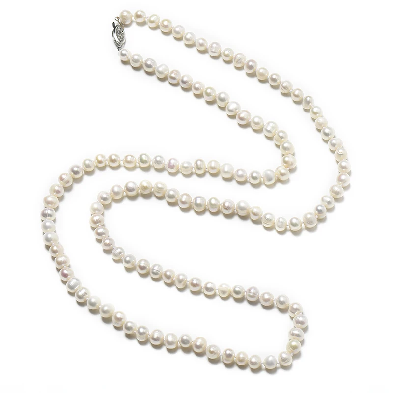 

Long and thin pear beads add Dark White Design of Simple joker 7-8 MM Freshwater Natural Chain Type Necklace