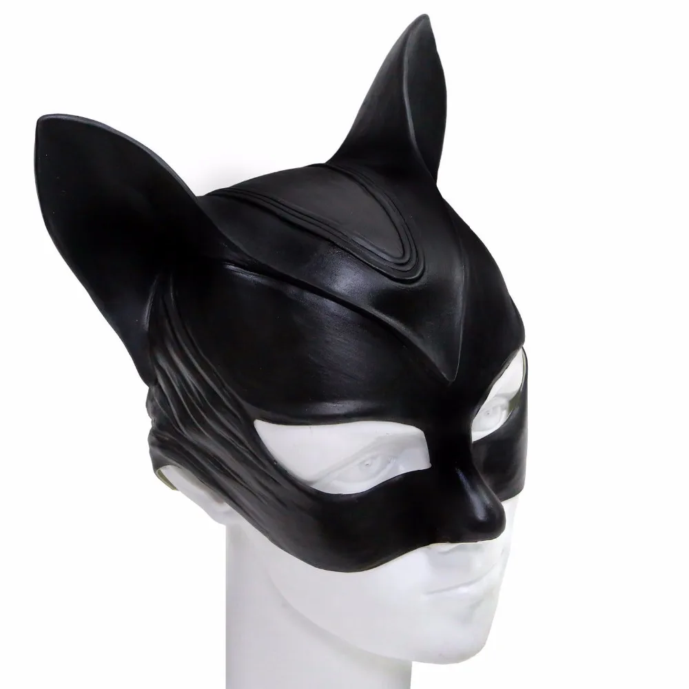 Черная кошка маска Бэтмен Хэллоуин Косплэй костюм поддержать половину лица Уха Маска для взрослых Superhero мягкий латекс Прямая поставка
