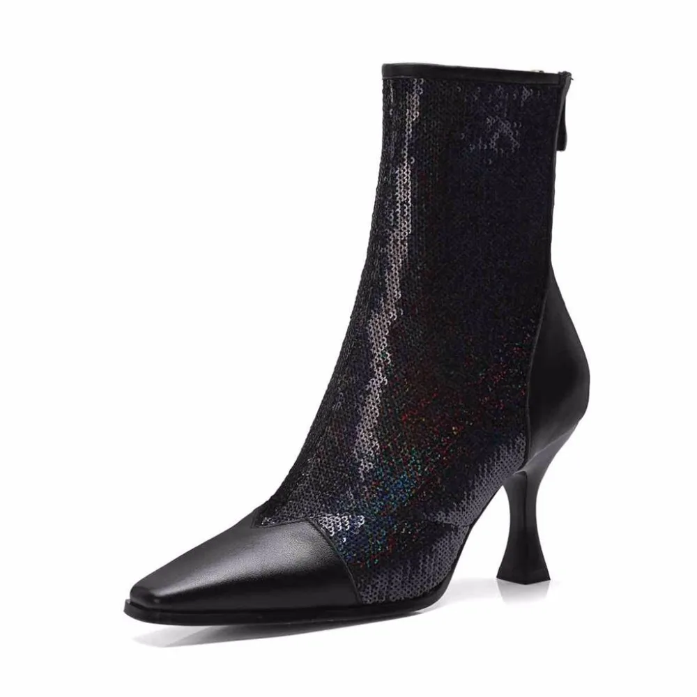 Gratuite Mi Patchwork Étrange Populaire mollet Livraison L68 Cuir Taille Carré Lenkisen Haute blanc Bout Naturel Grande Zipper À Noir En Talons Femmes Bottes wzqngT