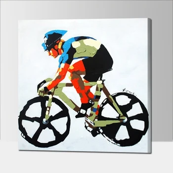 

NEW 100% hand painted modern decorative oil painting on canvas wall art cool cyclist picture for Kids room No Frame