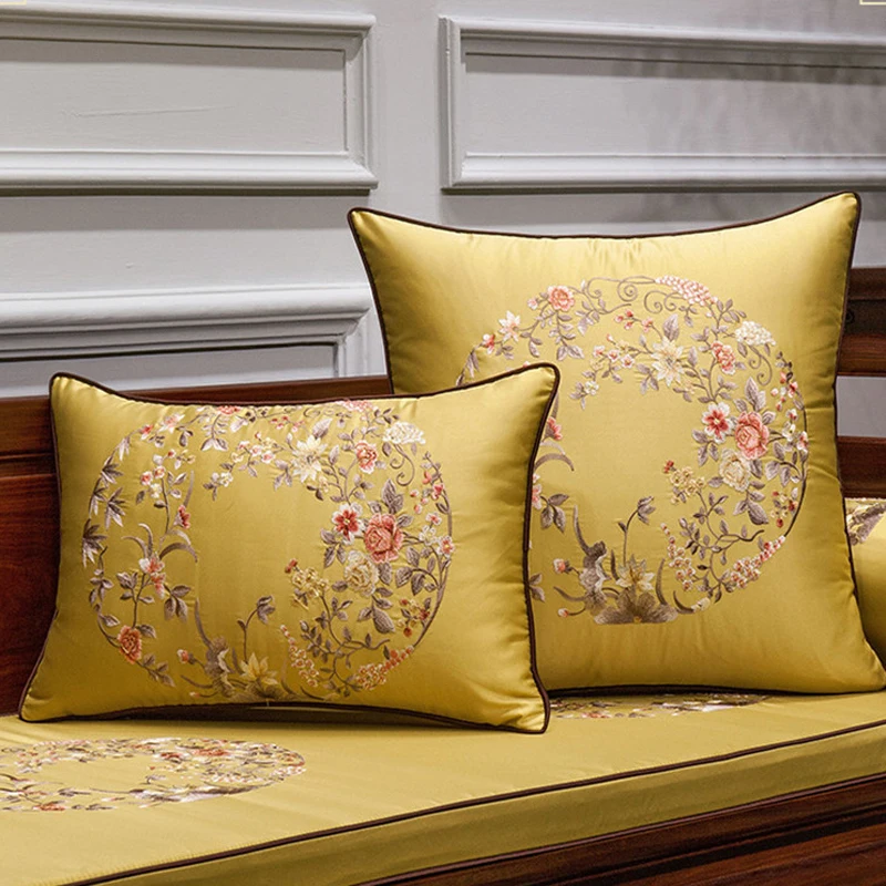 

Cushion Cover Decorative Pillows Chinese Luxury High Needle Embroidery Flowers Group Coussin Cojines Decorativos Para Sofa