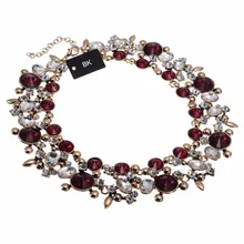 BK Multi Color Vintage Gold Chain Red White Glass Crystal Chunky Choker Statement Bib Necklace vintage bib rhinestone crystal statement choker necklace for women