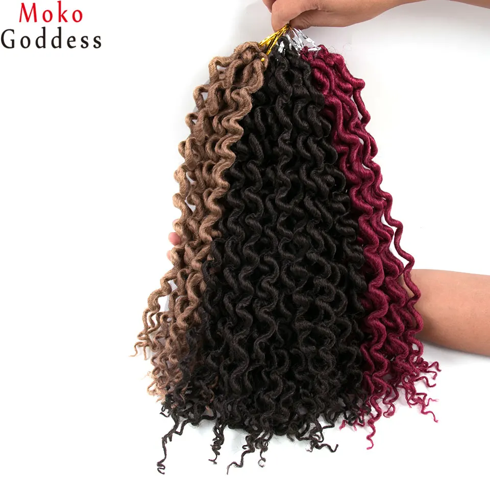 MoKoGoddess Faux locs Curly косу волосы 16-24 дюйма, сумка для стойки/уп синтетические косички, волосы, на крючках, косички, волосы на заколках