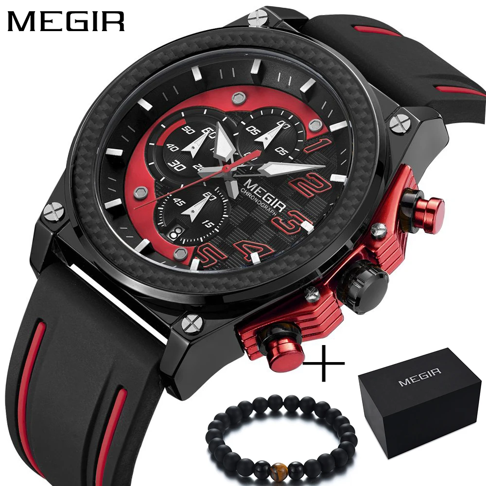 Acheter Montre Hommes Style MEGIR Marque De Luxe Sport Quartz Montre de Silicone Hommes Montres Garçons Chronographe Horloge Mâle reloj hombre