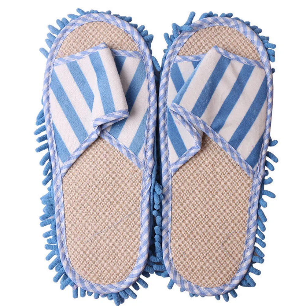 

Washable Cleaning Home Foot Shoes Floor Striped Unisex Chenille Lazy Mop Slippers Dusting Quick Polishing Coral Fleece