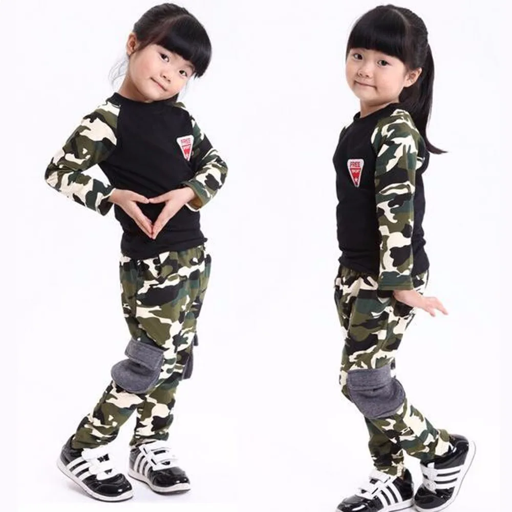 

Free Shipping 2016 Spring Autumn Cotton Camouflage Kids Clothing Set For Boys Girls Children Camo Sports Clothing Set Army Green