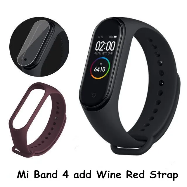 Новинка, Xiaomi mi-браслет 4 с цветным смарт-экраном, браслет для фитнеса, сердечного ритма, 135 мА/ч, Bluetooth, 5,0, 50 м, для плавания, mi ng, водонепроницаемый - Цвет: Add Wine Red Strap