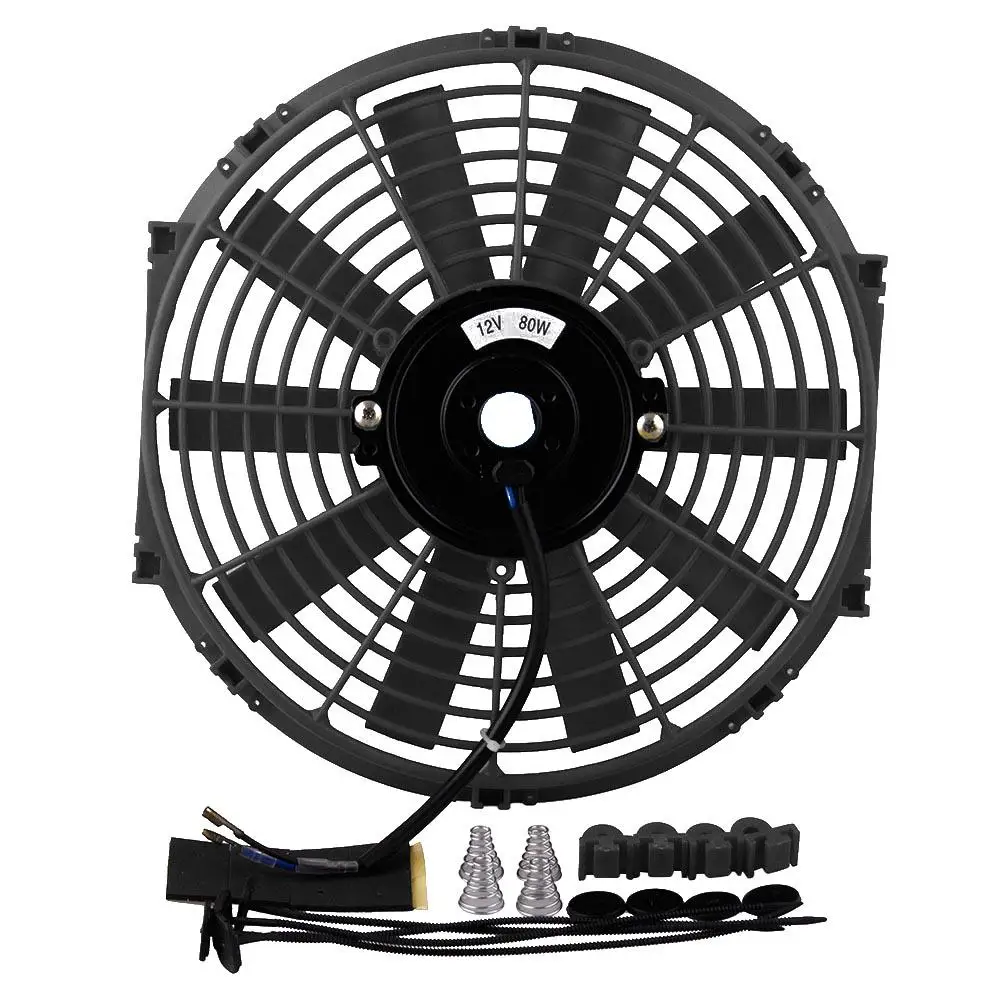 12/" inch Universal Slim Fan Push Pull Electric Radiator Cooling 12V Black Kit
