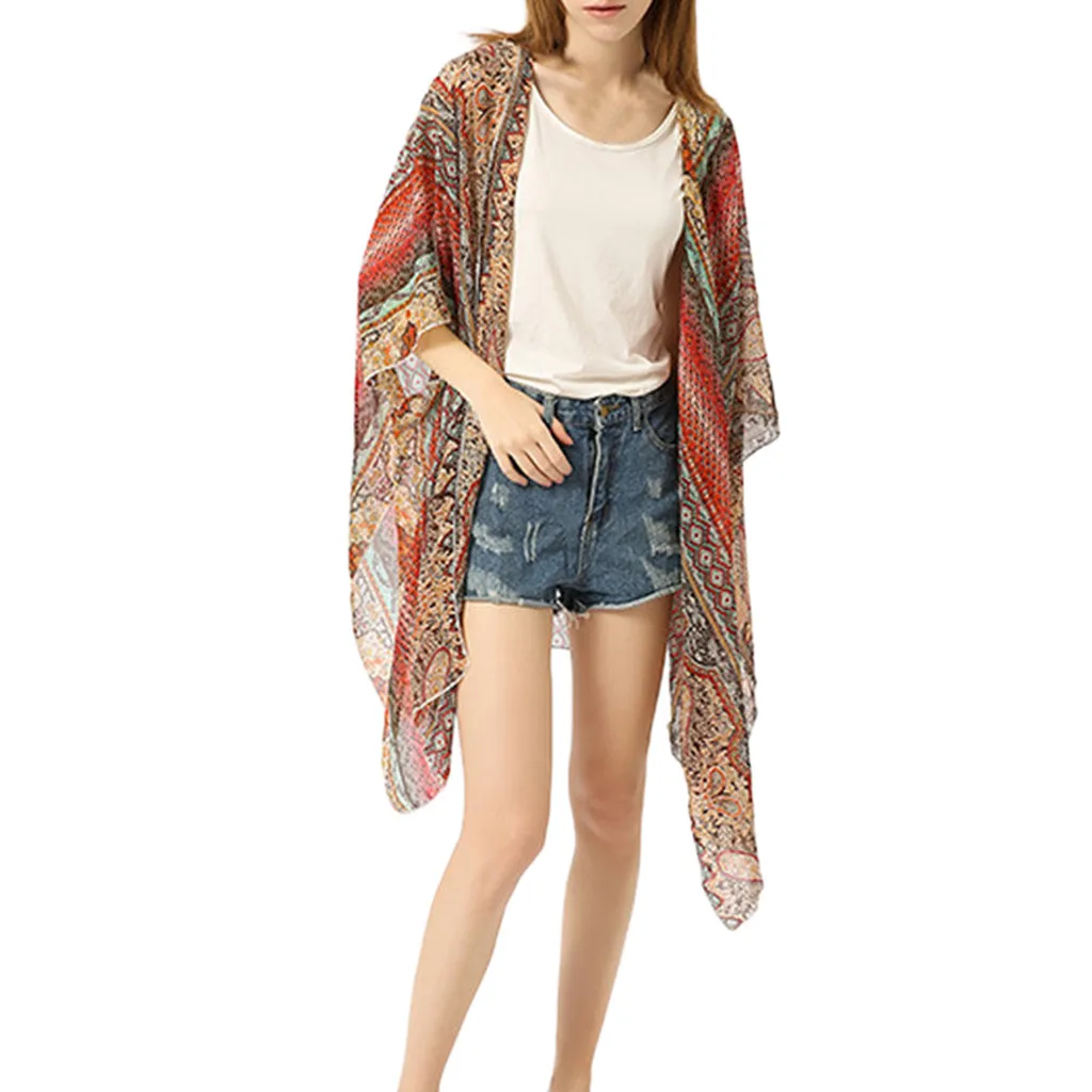 

2019 Kimono Cardigan Womens Tops And Blouses Vintage Long Sleeve Print Summer Blouse Shirt Women Blouses For Woman