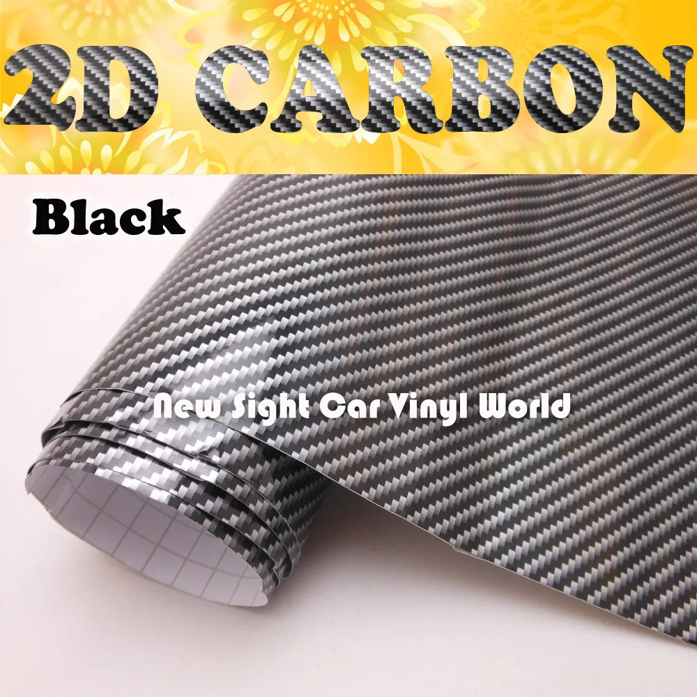 Высокое качество Черный глянцевый 2D углеродного волокна винил без пузырьков для автомобиля обертывания Размер: 1,52*30 м/рулон