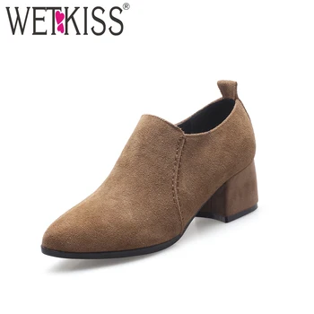 

WETKISS Big Size High Heels Women Pumps Pointed Toe Zipper Cow Suede Cover Instep Footwear 2019 New Spring Fashion Female Shoes