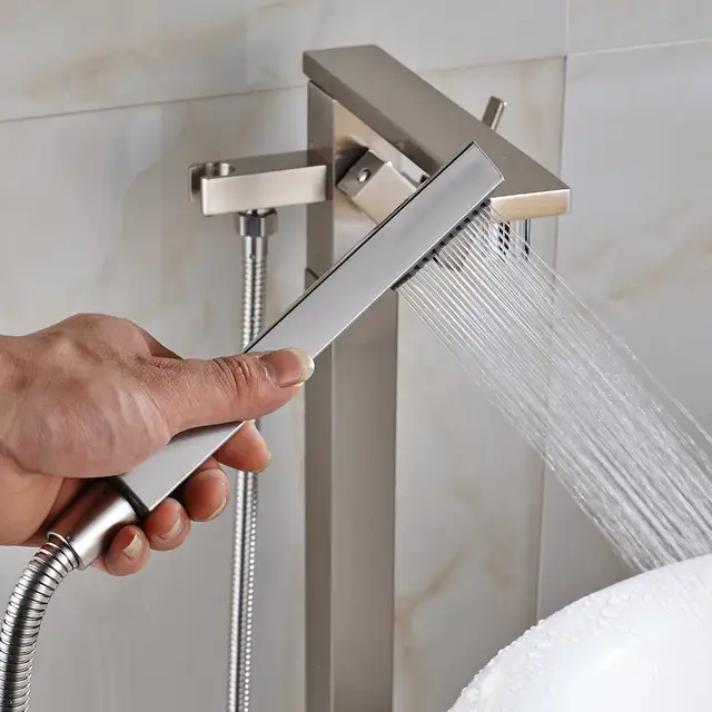 Ulgksd Led Change Bath Floor Standing Shower Faucet W Hand Shower