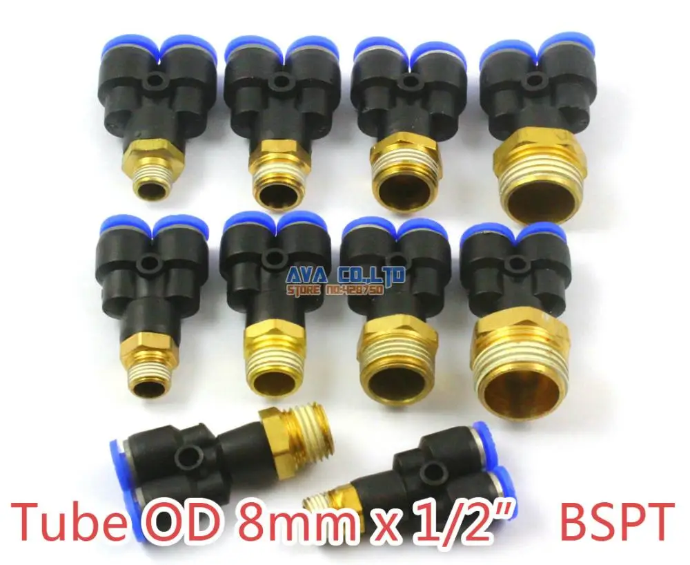 

5 Pieces Tube OD 8mm x 1/2" BSPT Male Y Pneumatic Connector Push In To Connect Fitting One Touch Quick Release Air Fitting