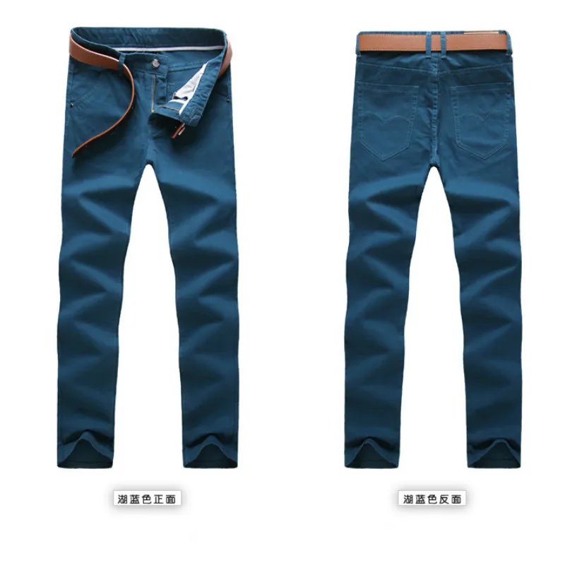Уличная одежда, дизайн, повседневные мужские брюки, хлопок, тонкие брюки, прямые брюки, модные, деловые, однотонные, хаки, черные, мужские брюки, 28-38 - Цвет: lake blue