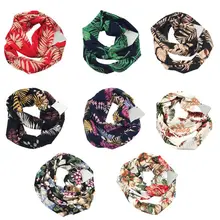 Женский смешанный двухслойный потайной карман с молнией бесконечный петлевой шарф в богемном стиле, с цветами тропические листья напечатанные цветные