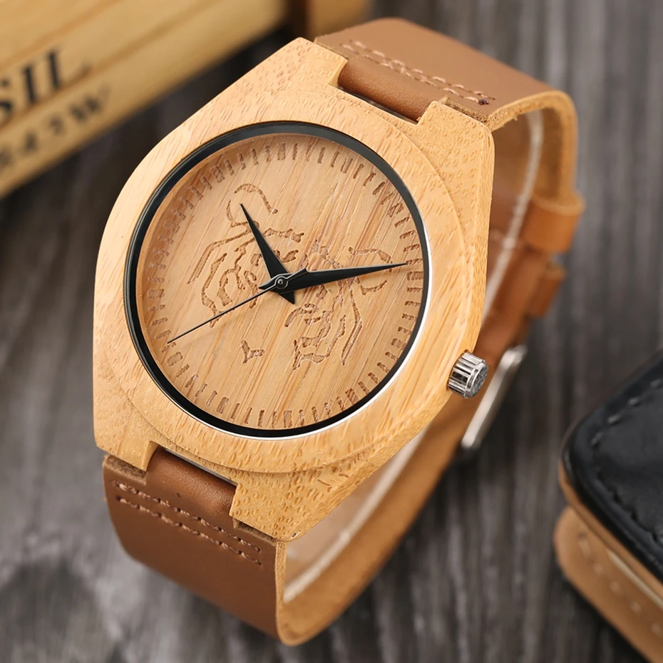 Men Creative Wood Watch Handmade Wild Tiger Pattern Dial Bamboo Wooden Quartz Wristwatches 2017 Clock Male hour Reloj de madera 2017 (8)
