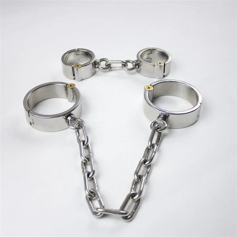 Hot sale metal stainless steel leg irons hand foot bondage restraints wrist ankle cuffs shackles slave bdsm handcuffs for sex
