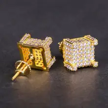 Льдом золотые серьги-гвоздики мужские серьги с мелкими стразами, в стиле панк, в стиле «хип-хоп» Стиль с 3D CZ серьги в стиле хип-хоп ювелирные изделия
