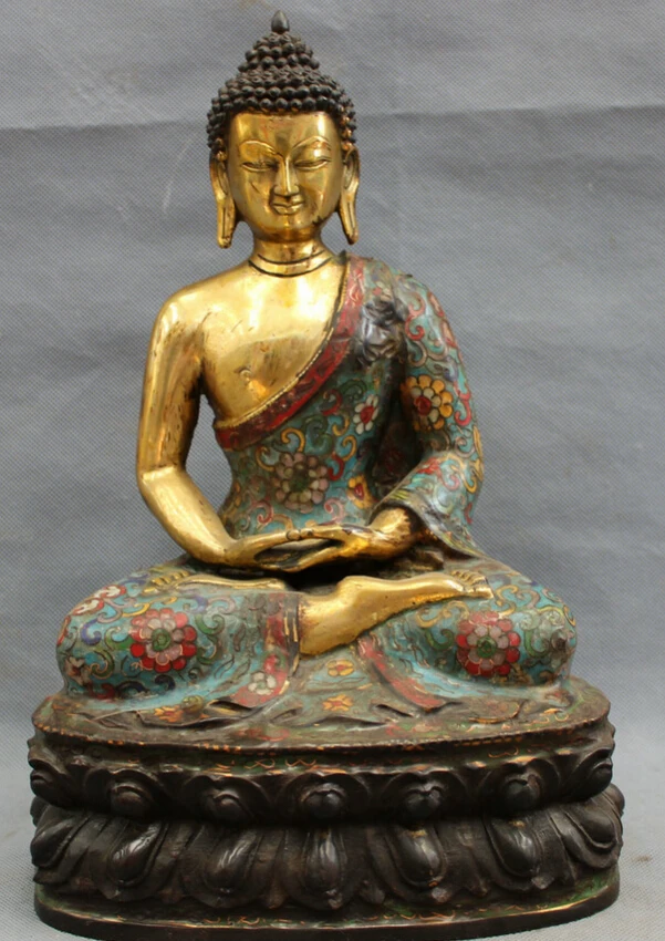 

S3746 13" Tibet Cloisonne Bronze Gilt Buddhist Shakyamuni Sakyamuni Buddha Robe Statue D0318