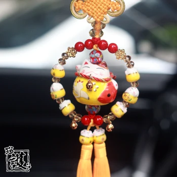 

Interior Hanging Ornament Ceramic Maneki Neko Lucky Cat Fat Cat Crystal Sleutelhanger Car Pandent Key chain Chaveiro Decoration