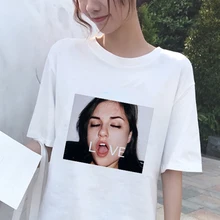 Летняя новинка, Женская Сексуальная футболка с принтом в стиле Харадзюку, повседневная, свободная, модная, с коротким рукавом, bf, большой размер, женская футболка, топы