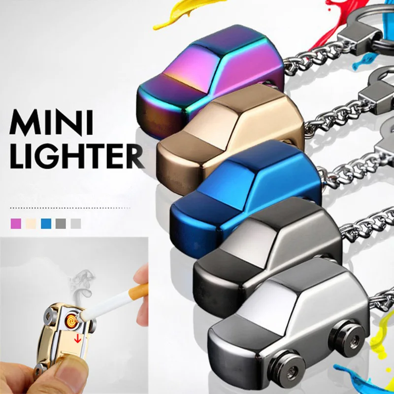 

1Pcs Exquisite gifts Usb Cigarette Lighter Car Keychain Key Chain Electric Lighter Porte Clef Briquet Usb Electronique