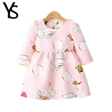 2-6 Years Little Girls Dress Nine Point Sleeves Mini Goose Print Kids Dress Children Clothes Cotton Spring Autumn 3 4 5