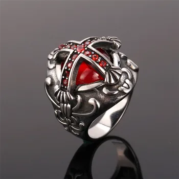 

Big Cross Rings Fashion Women Jewelry Men Black Magic Vintage Party Eye-Catching Punk Red Crystal Ring With Gift Box R206