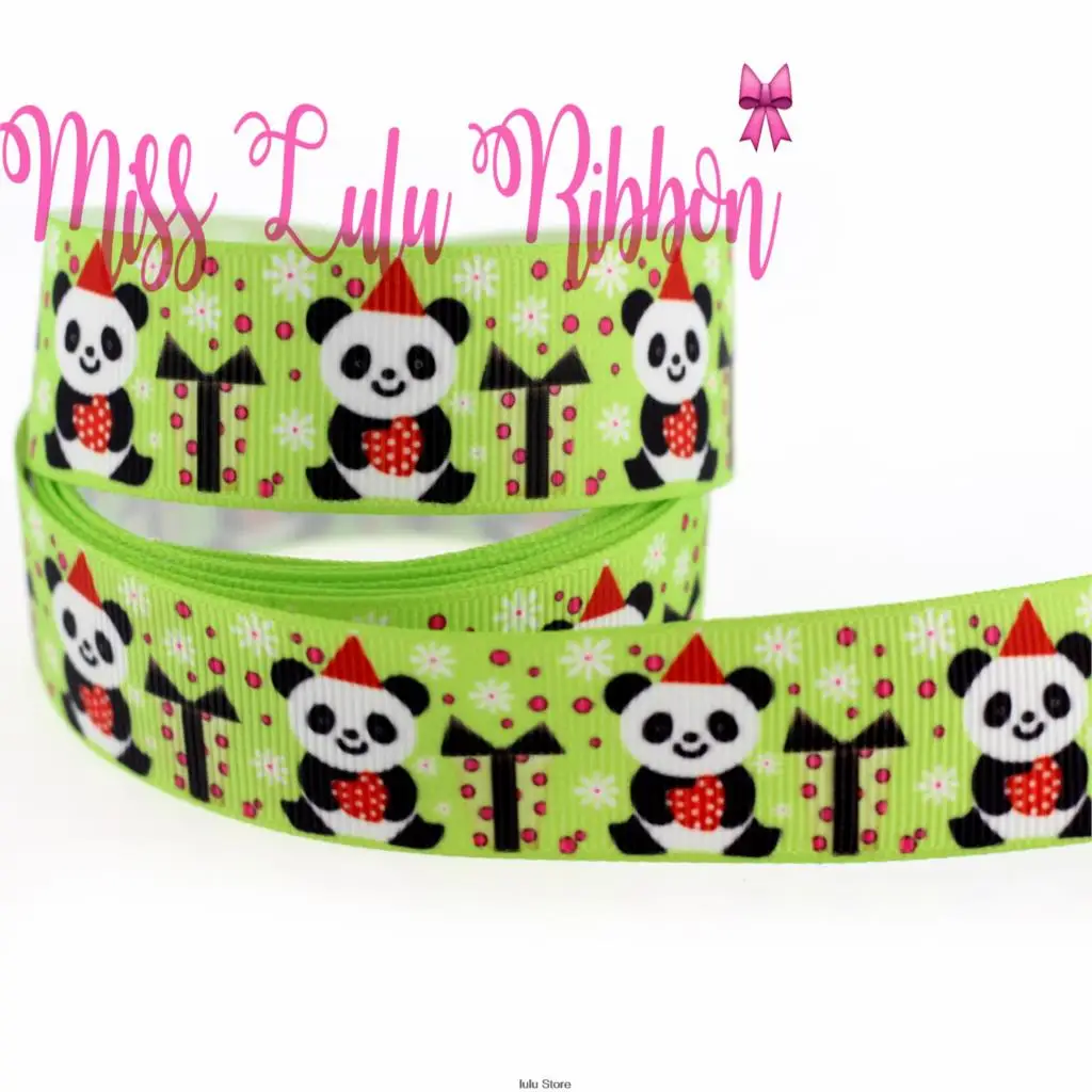 7/8''22mm happy panda printed grosgrain ribbon cute animal ribbon diy handmade wedding