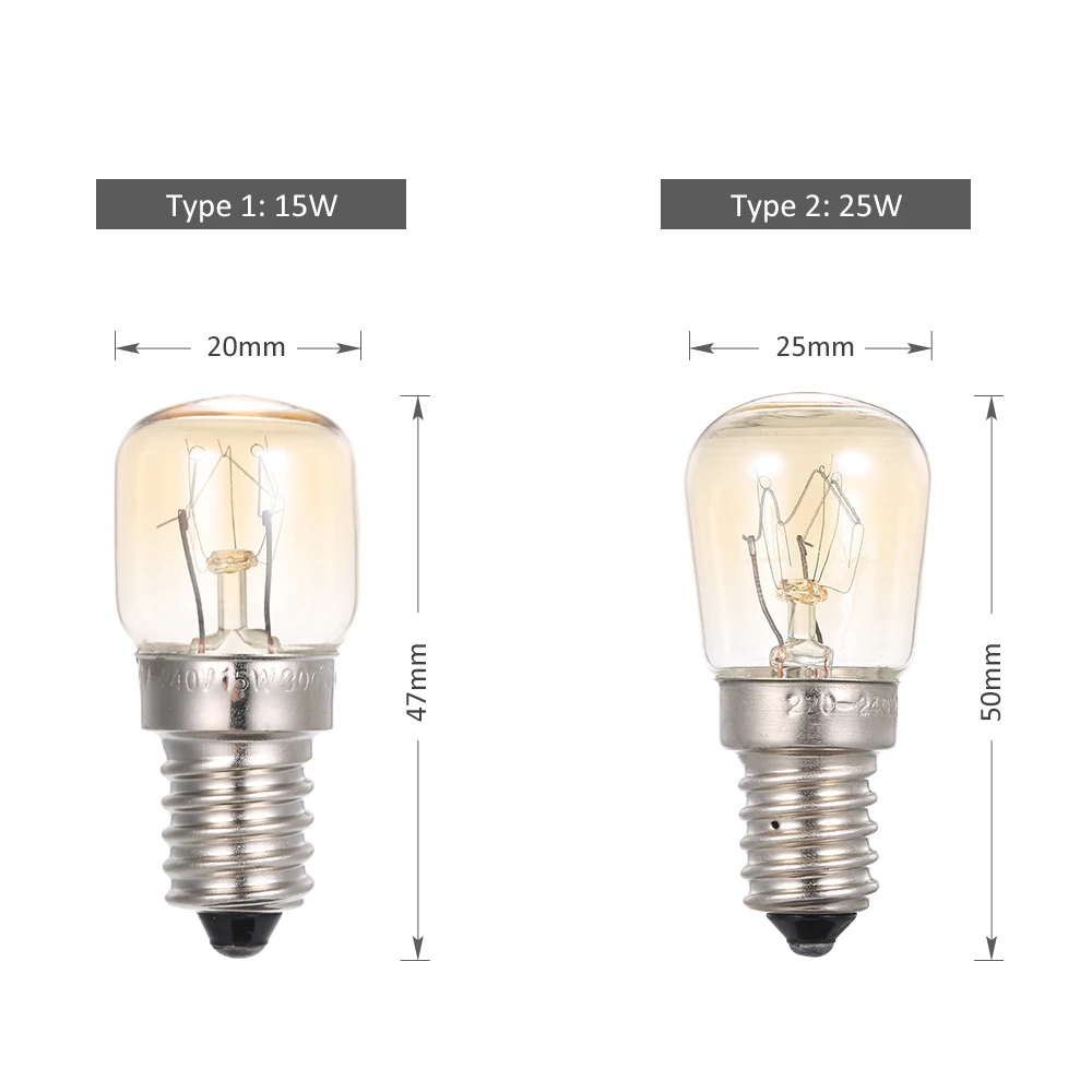 15 25 Вт вольфрамовый светильник лампа накаливания E14 Цоколь держатель для духовки хлебопечки холодильник охладитель портативный мини размер