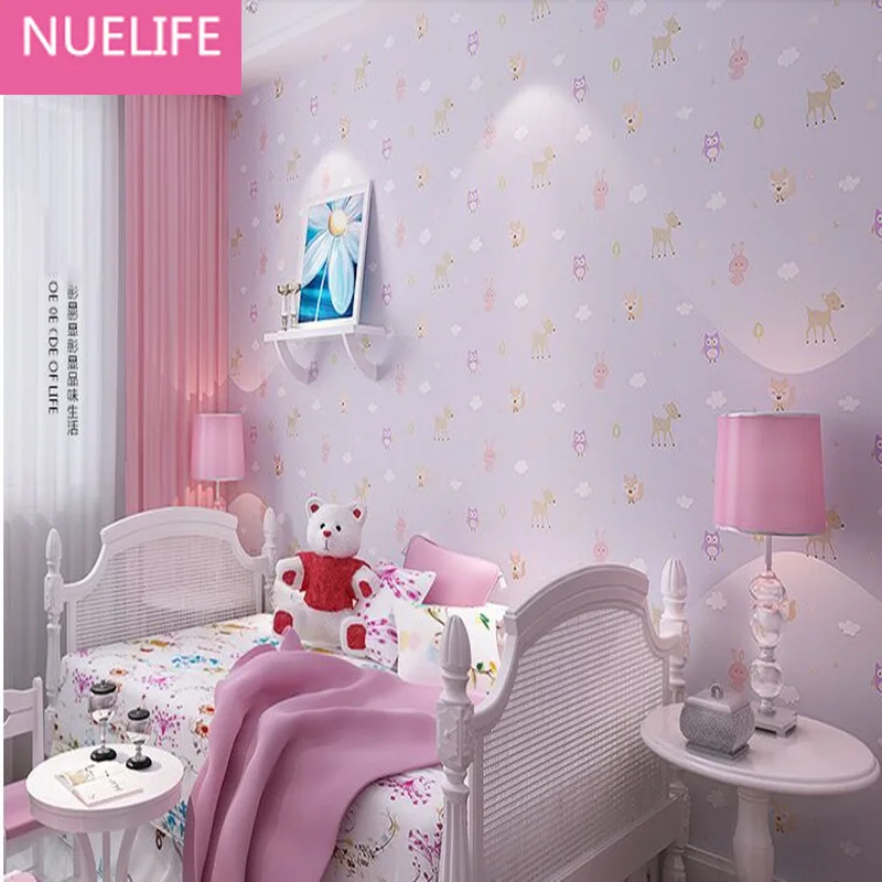 

0.53x10m Cute cartoon deer small animal bunny pattern children room bedroom living room background wall non-woven wallpaper