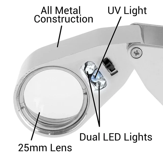Jeweler LED UV Lens Loupe Magnifier