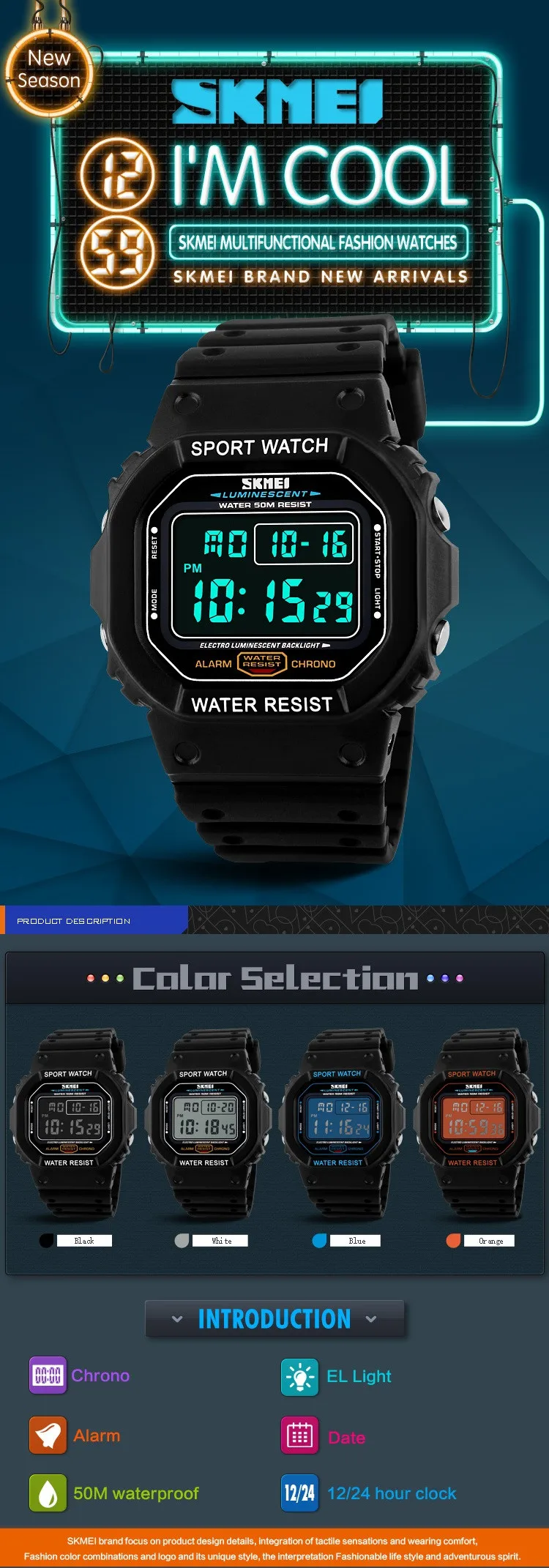 Модный бренд Skmei светодиодный часы мужские спортивные часы цифровые военные часы 50 м водонепроницаемые наручные часы под платье