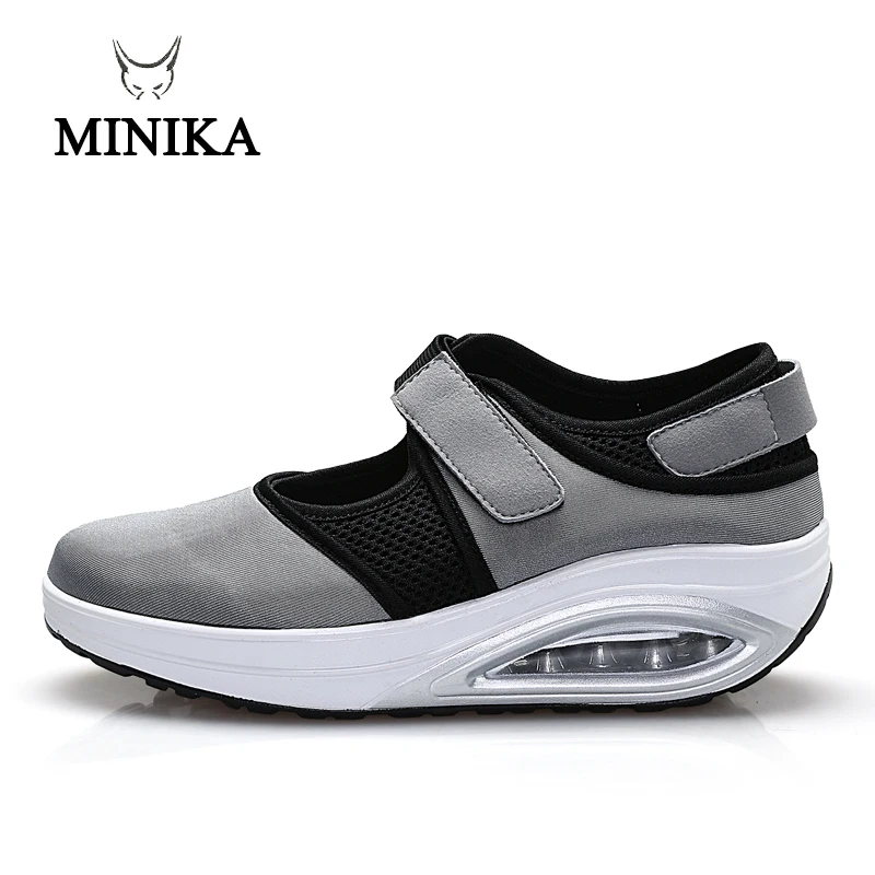 

MINIKA Women Sport for Light Up Elderly Swing Wedges Platform zapatos mujer trainers feminino Breathable Toning Shoes Fitness